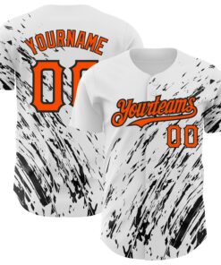 Custom White Orange-Black 3D Pattern Design Abstract Splash Authentic Baseball Jersey