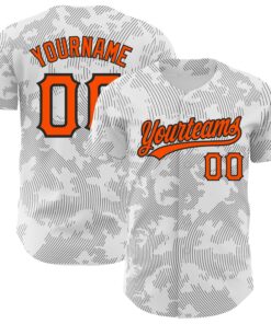 Custom White Orange-Black 3D Pattern Design Curve Lines Authentic Baseball Jersey