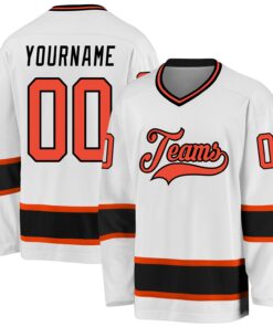 Custom White Orange-Black Hockey Jersey