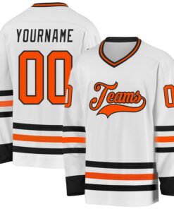 Custom White Orange-Black Hockey Jersey
