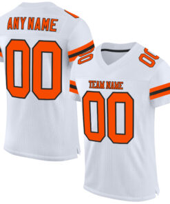 Custom White Orange-Black Mesh Authentic Football Jersey