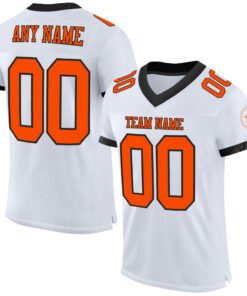 Custom White Orange-Black Mesh Authentic Football Jersey