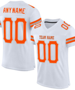Custom White Orange-Gray Mesh Authentic Football Jersey
