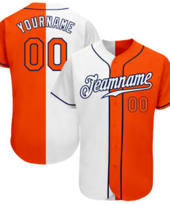 Custom White Orange-Navy Authentic Split Fashion Baseball Jersey