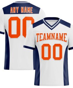 Custom White Orange-Navy Mesh Authentic Football Jersey