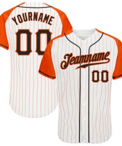 Custom White Orange Pinstripe Black-Orange Authentic Raglan Sleeves Baseball Jersey