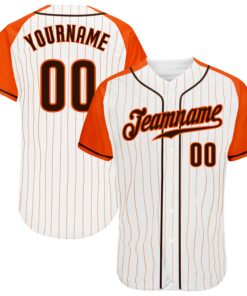 Custom White Orange Pinstripe Brown-Orange Authentic Raglan Sleeves Baseball Jersey