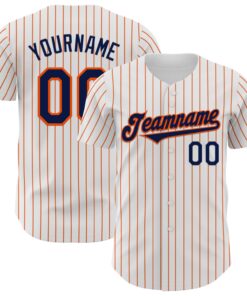 Custom White Orange Pinstripe Navy Authentic Baseball Jersey