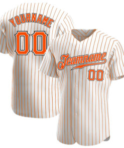 Custom White Orange Pinstripe Orange-Black Authentic Baseball Jersey