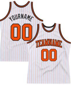 Custom White Orange Pinstripe Orange-Black Authentic Basketball Jersey