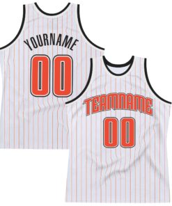 Custom White Orange Pinstripe Orange-Black Authentic Basketball Jersey