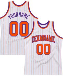 Custom White Orange Pinstripe Orange-Purple Authentic Basketball Jersey