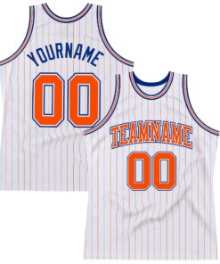 Custom White Orange Pinstripe Orange-Royal Authentic Basketball Jersey