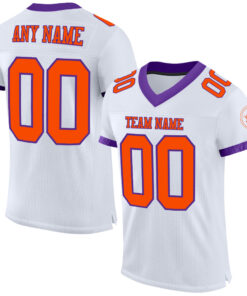 Custom White Orange-Purple Mesh Authentic Football Jersey
