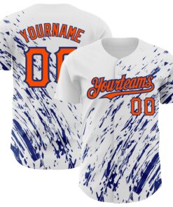 Custom White Orange-Royal 3D Pattern Design Abstract Splash Authentic Baseball Jersey