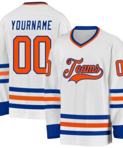 Custom White Orange-Royal Hockey Jersey
