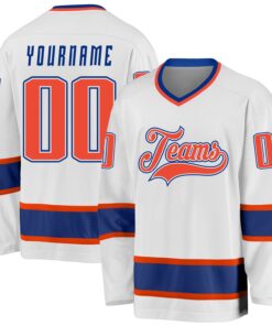 Custom White Orange-Royal Hockey Jersey