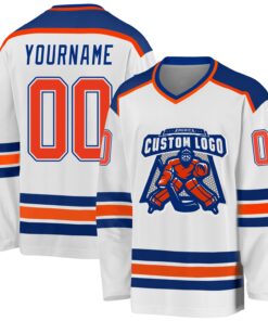 Custom White Orange-Royal Hockey Jersey