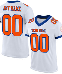 Custom White Orange-Royal Mesh Authentic Football Jersey