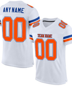 Custom White Orange-Royal Mesh Authentic Football Jersey