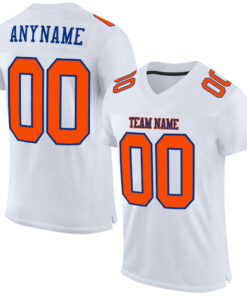Custom White Orange-Royal Mesh Authentic Football Jersey