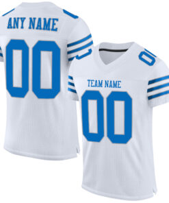 Custom White Panther Blue-Light Gray Mesh Authentic Football Jersey