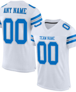 Custom White Panther Blue-Light Gray Mesh Authentic Football Jersey