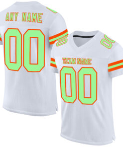 Custom White Pea Green-Orange Mesh Authentic Football Jersey