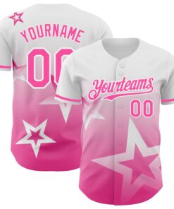 Custom White Pink 3D Pattern Design Gradient Style Twinkle Star Authentic Baseball Jersey