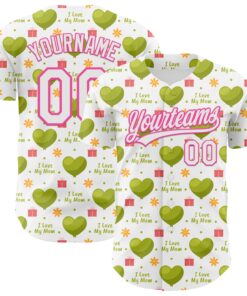 Custom White Pink 3D Pattern Design Mother's Day Love Authentic Baseball Jersey