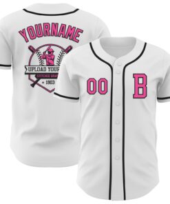 Custom White Pink-Black Authentic Baseball Jersey