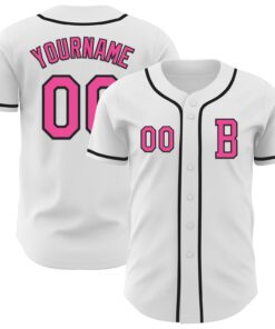 Custom White Pink-Black Authentic Baseball Jersey