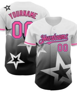 Custom White Pink Black-Light Blue 3D Pattern Design Gradient Style Twinkle Star Authentic Baseball Jersey