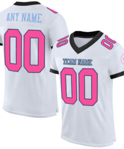 Custom White Pink Black-Light Blue Mesh Authentic Football Jersey