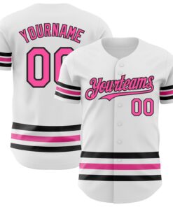 Custom White Pink-Black Line Authentic Baseball Jersey