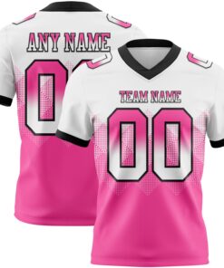Custom White Pink-Black Mesh Authentic Gradient Square Shape Flag Football Jersey