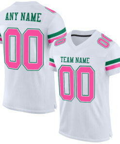 Custom White Pink-Kelly Green Mesh Authentic Football Jersey
