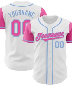 Custom White Pink-Light Blue Authentic Two Tone Baseball Jersey
