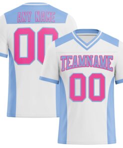 Custom White Pink-Light Blue Mesh Authentic Football Jersey