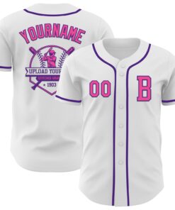 Custom White Pink-Purple Authentic Baseball Jersey