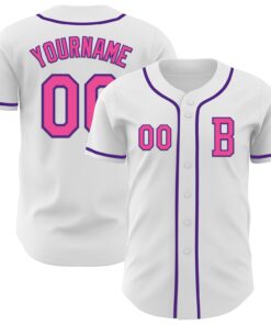 Custom White Pink-Purple Authentic Baseball Jersey