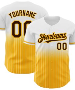 Custom White Pinstripe Brown-Gold Authentic Fade Fashion Baseball Jersey