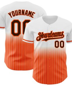 Custom White Pinstripe Brown-Orange Authentic Fade Fashion Baseball Jersey