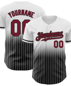 Custom White Pinstripe Crimson-Black Authentic Fade Fashion Baseball Jersey