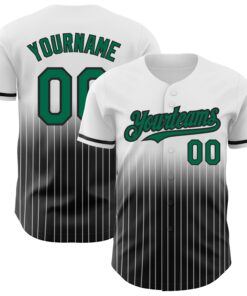 Custom White Pinstripe Kelly Green-Black Authentic Fade Fashion Baseball Jersey