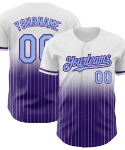 Custom White Pinstripe Light Blue-Purple Authentic Fade Fashion Baseball Jersey