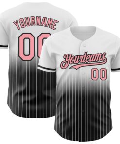 Custom White Pinstripe Medium Pink-Black Authentic Fade Fashion Baseball Jersey