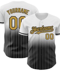 Custom White Pinstripe Old Gold-Black Authentic Fade Fashion Baseball Jersey