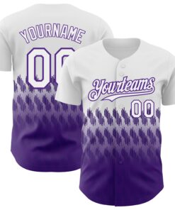 Custom White Purple 3D Pattern Design Lines Authentic Baseball Jersey