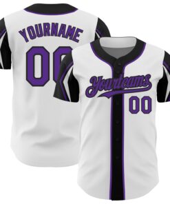 Custom White Purple-Black 3 Colors Arm Shapes Authentic Baseball Jersey